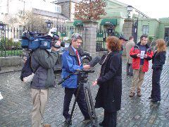 Margaret McGaley is interviewed by RTÉ Television before the launch